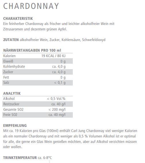 Carl Jung Chardonnay 0,75l - alkoholfreier Weisswein