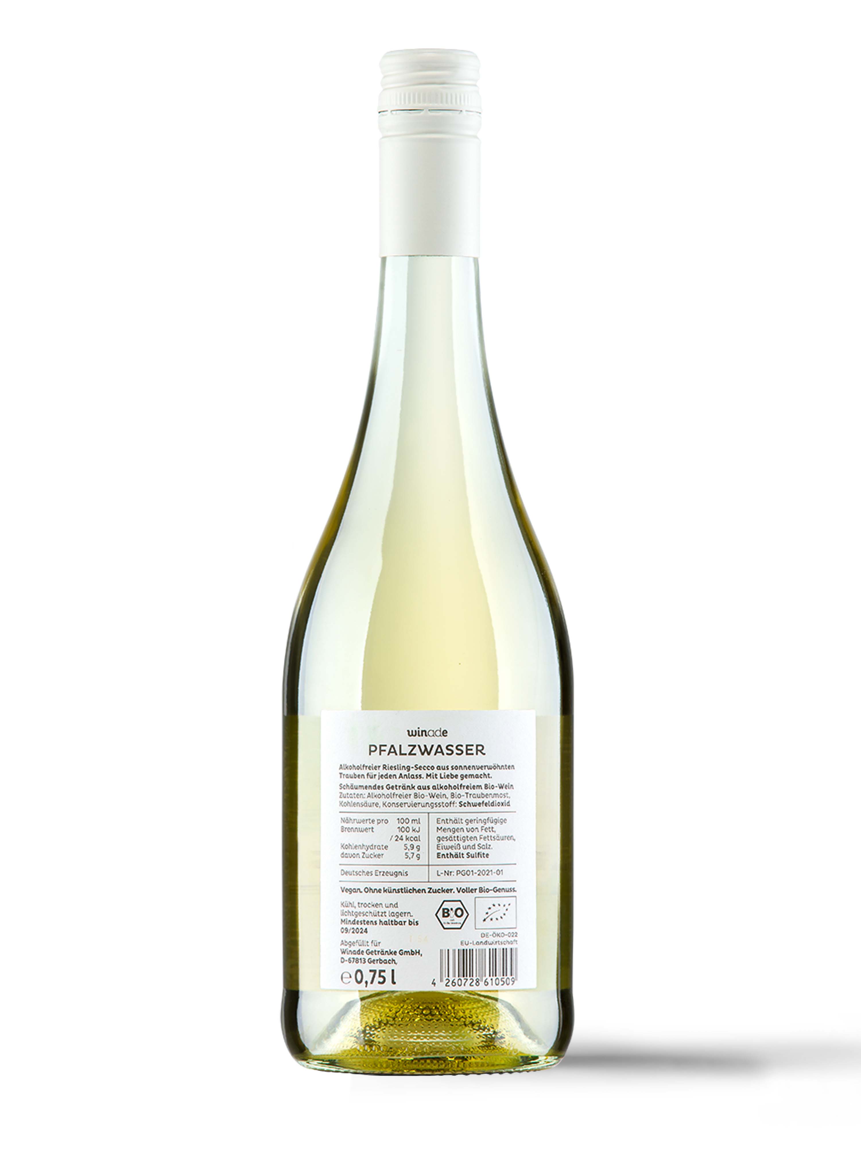 Winade Pfalzwasser - Perlender Riesling - ohne Alkohol 0,75l 0%vol.