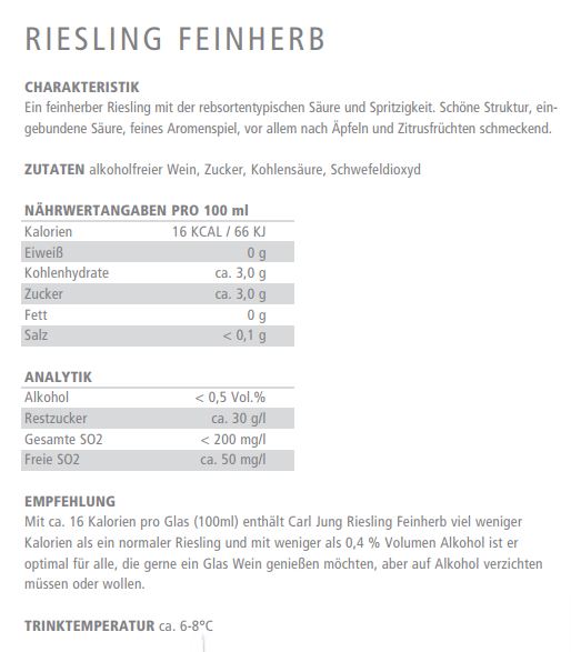 Carl Jung Riesling feinherb 0,75l -  alkoholfreier Weisswein