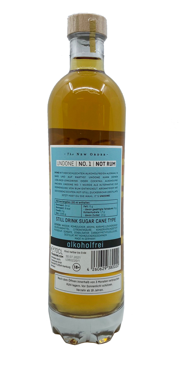 undone1back Undone Sugar Cane Type - This is not Rum - alkoholfreie Rum Alternative No.1 0,7l