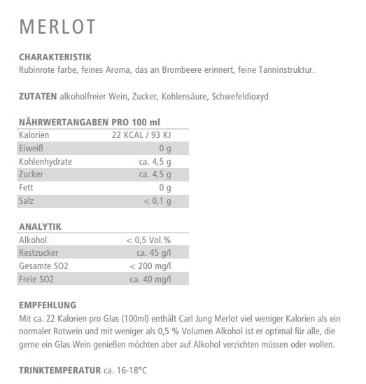 Carl Jung Merlot 0,75l - alkoholfreier Rotwein